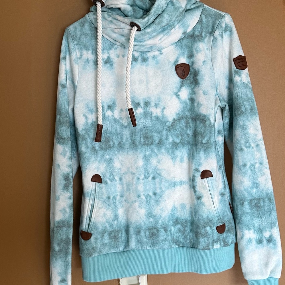 Wanakome Aqua Tie-Dye Hoodie with Brown Accents